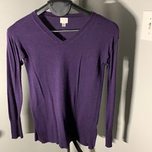 Lightweight V-Neck Pullover Sweater- a new day, Eggplant, Size XS